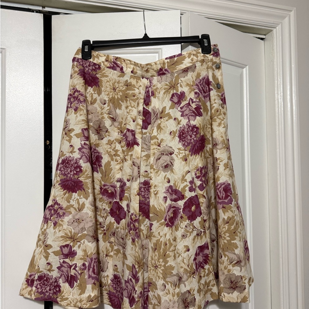 Elegant Floral A-Line Skirt - Purple and Cream